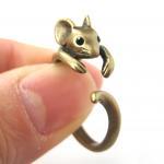 Realistic Mouse Animal Wrap Around Hug Ring in Brass - Sizes 4 to 9