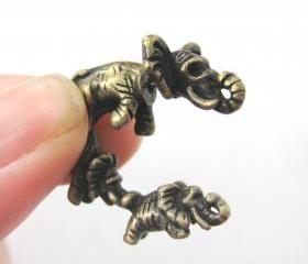 Unique 3D Fake Gauge Baby Elephants Animal Stud Earrings in Bronze 