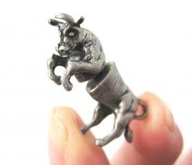 Fake Gauge Realistic Cow Bull Animal 3D Plug Stud Earrings in Silver