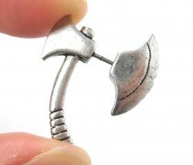 Axe Shaped Fake Gauge 3D Plug Stud Earrings for Men and Women
