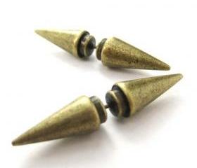 Geometric Fake Gauge Triangle Spike 3D Plug Stud Earrings Bronze
