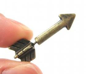 Fake Gauge Realistic Arrow Shaped 3D Plug Stud Earrings in Brass 