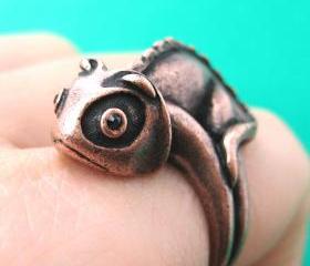 3D Adjustable Iguana Chameleon Animal Wrap Around Hug Ring in Copper