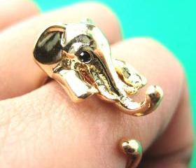 Realistic Elephant Animal Wrap Around Hug Ring in SHINY Gold Sizes 5 to 13 