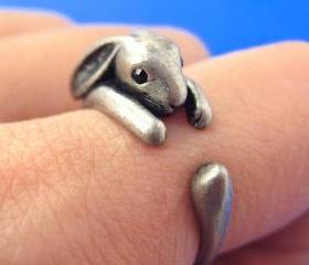 Bunny Rabbit Animal Wrap Around Hug Ring in Silver - Sizes 4 to 9 