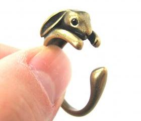 Bunny Rabbit Animal Wrap Around Hug Ring in Brass - Sizes 4 to 9