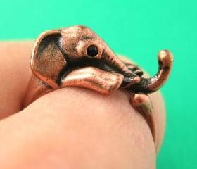 Realistic Elephant Animal Wrap Around Hug Ring in Copper Sizes 4 to 13