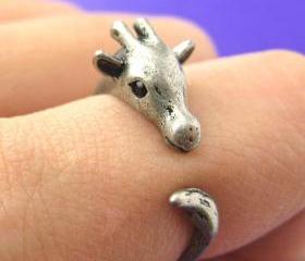 Giraffe Animal Wrap Around Hug Ring in Silver for Women - Sizes 4 to 9