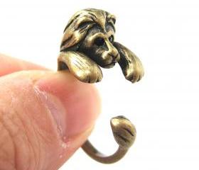 Realistic Lion Cat Animal Wrap Around Hug Ring in Brass Sizes 4 to 9