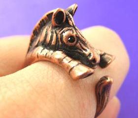 Realistic Zebra Animal Wrap Around Hug Ring in Copper - Sizes 4 to 9