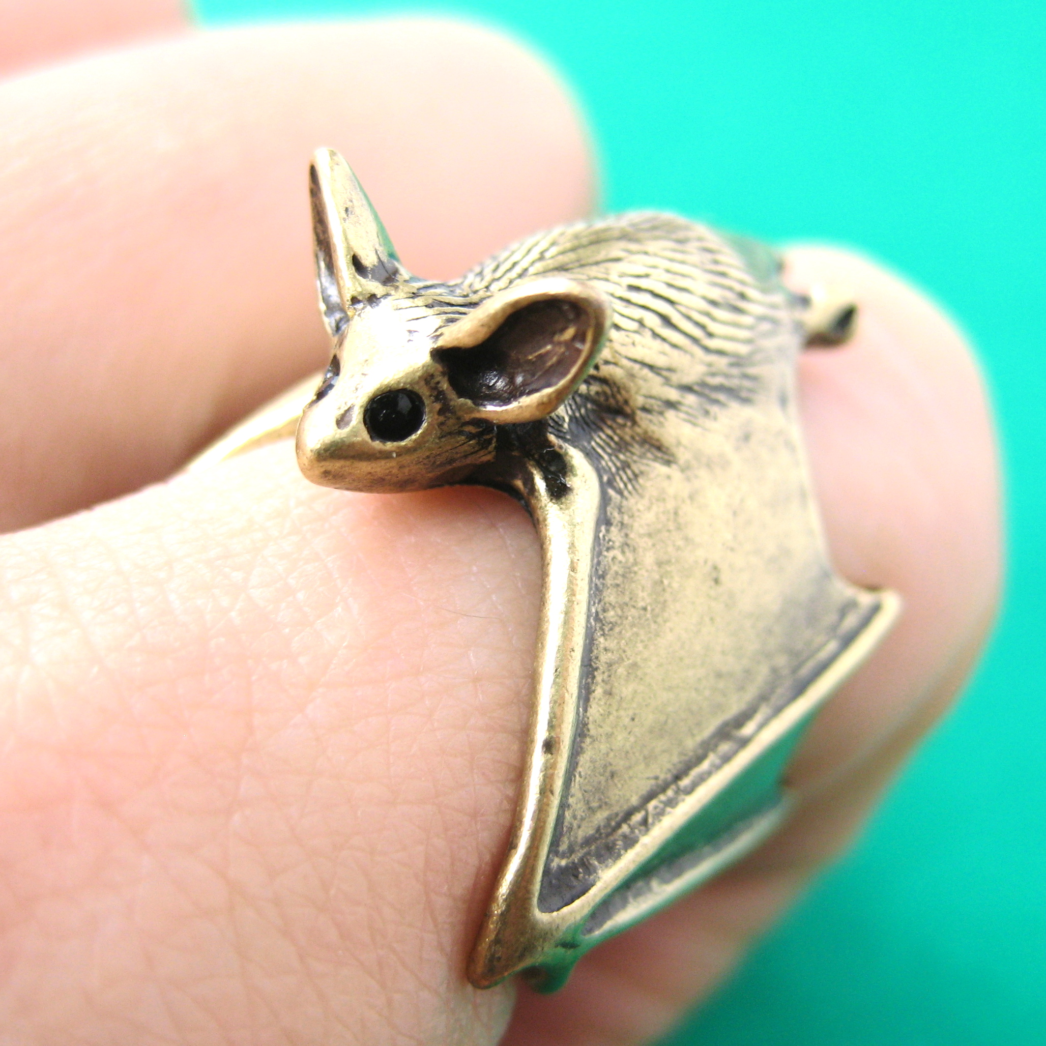 3D Adjustable Bat Animal Wrap Around Hug Ring In Brass on Luulla